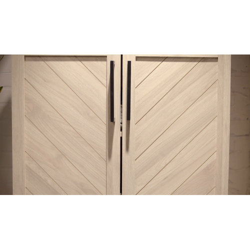 Anjalika Chevron Glass Door China Cabinet with Wine Bottle Storage